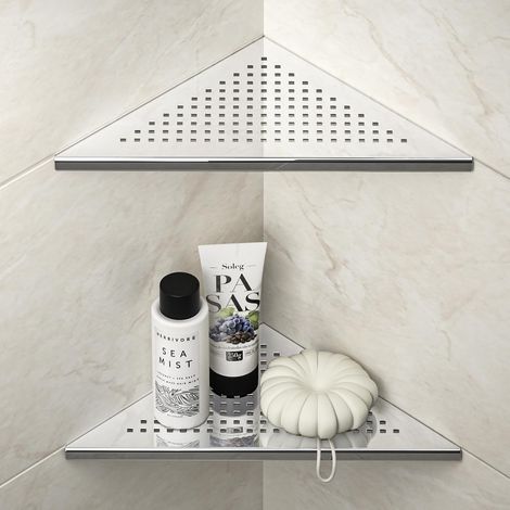 Etagere Douche Angle Lot de 2, étagère de Douche d'angle en Acier Inoxydable 304, Etagere Angle Salle de Bain 254mm, pour Mur carrelé, sans perçage, Polie (1/5)