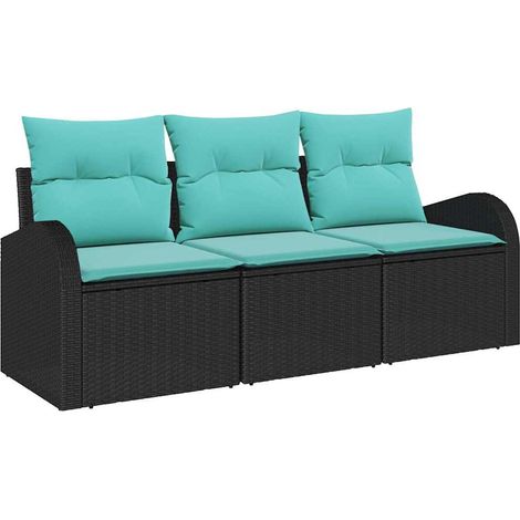 Garden Sofa Set 3 pcs Black and turquoise Poly rattan vidaXL (1/5)
