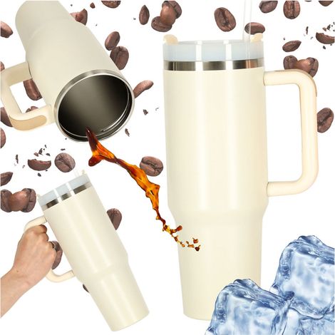 Mug isotherme avec paille et anse 1 200 ml couleur creme (1/5)