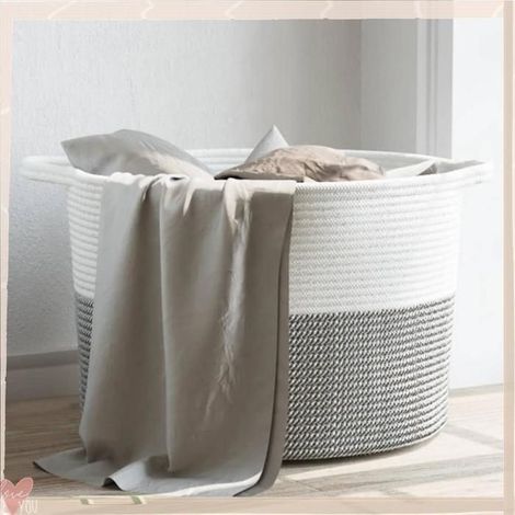 358470 Panier à linge gris et blanc 55x36 cm coton (1/5)