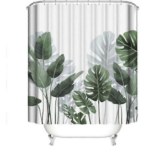 Rideau de douche anti-moisissures (180 x 200 cm, grandes feuilles blanches) (1/5)