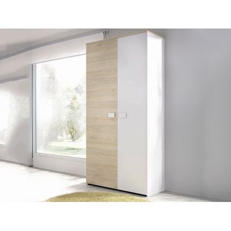 Dmora - Armario 2 puertas Auernig, Muebles de dormitorio, Vestidor, Armario de ropa, 90x53 h202 cm, Blanco y Roble (1/5)