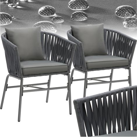 Ensemble de 2 chaises effet corde tressée avec housses amovibles gris