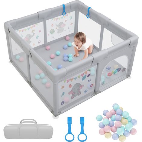 Magicfox – Parc bébé pliable lavable 127 x 127 x 68 cm – Tissu Oxford 300D – Ventouses antidérapantes – 30 boules incluses – Utilisation intérieure/extérieure