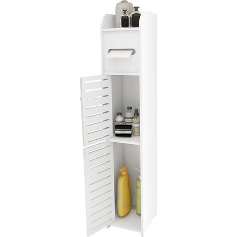 Armoire de salle de bain, armoire moderne polyvalente à double porte, armoire de rangement au sol avec porte et portes, meuble de salle de bain étanche pour salon, chambre à coucher, blanc (1/5)