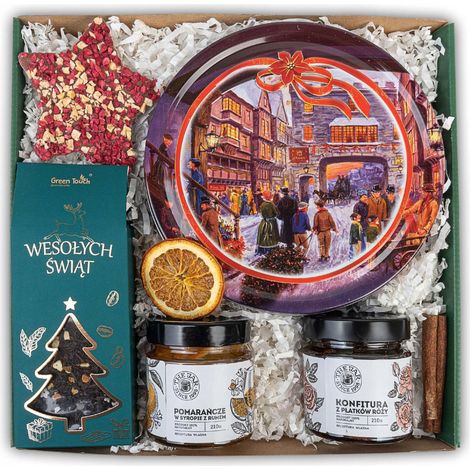 Set regalo da tè in una confezione regalo natalizia con biscotti SCATOLA (1/5)