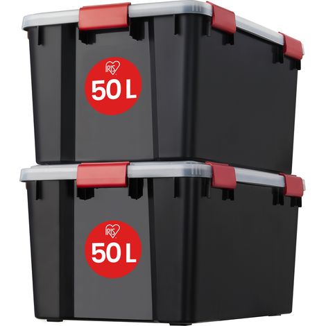 IRIS OHYAMA Lot de 2 boîtes de rangement hermétique - Air Tight Box - AT-L - Noir et transparent - 50 L - 59 x 39 x 29 cm
