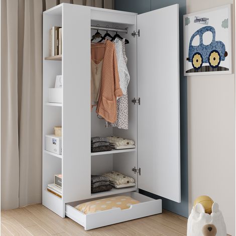 MEUBLIV Armoire 70x40x170 cm blanche – 1 porte, étagères et tiroir, montage requis (1/5)