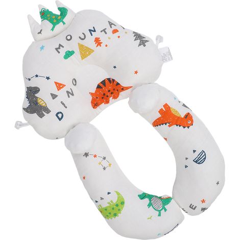 Oreiller de positionnement de la tête de bébé, confortable et portable, pour un sommeil réparateur et un soutien de la nuque, idéal pour les tout-petits et les nouveau-nés. Motif dinosaure. (1/5)