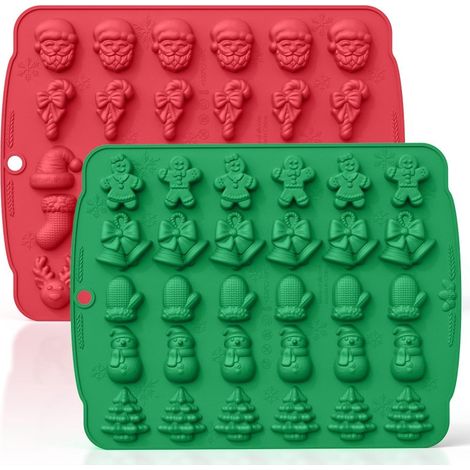 Stampi in silicone natalizi per dolci/cioccolatini/cera, 60 cavità, 11 forme: albero di Natale, Babbo Natale, ecc. (60 pezzi)