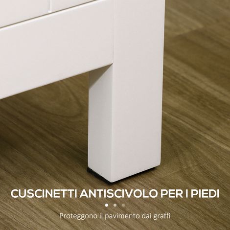Meuble roulant de rangement blanc et bois, 2 tiroirs + 4 étagères ajustables sur 3 niveaux, 120x40x70 cm (1/5)