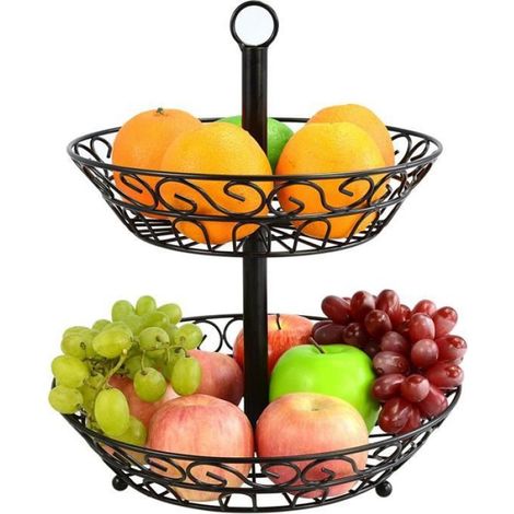 Corbeille À Fruits - 2 Étages - Métal Noir - 30 x 30 x 34 cm - Cuisine Intérieure - 1 Pièce (1/4)