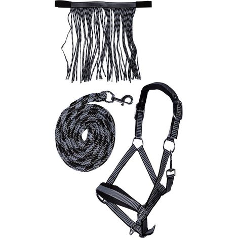Pony, nero: Set capezza imbottita in softpren con longhina e frange modello Lilly