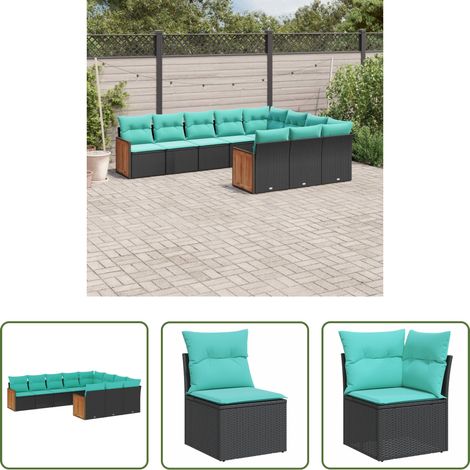 Gartenmöbel - 10-teiliges Gartensofa-Set mit Kissen, schwarzes Polyrattan (1/5)