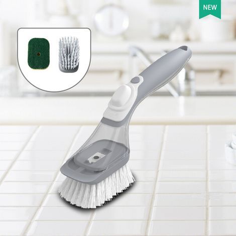 CCYKXA Dish Brush with Dispenser – Multifunctional Long Handle, Replacement Sponge Head Powered with Kitchen Cleaning Tool, Household Sink Cleaner