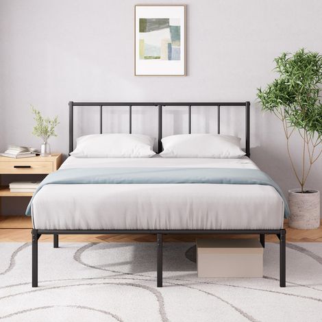 Zinus Justin Rete Matrimoniale 160x190 cm con Testiera in Metallo - Struttura Letto con Doghe in Metallo Incluse - Altezza 30 cm con Spazio Sottostante - Facile da Montare - Nero (1/5)