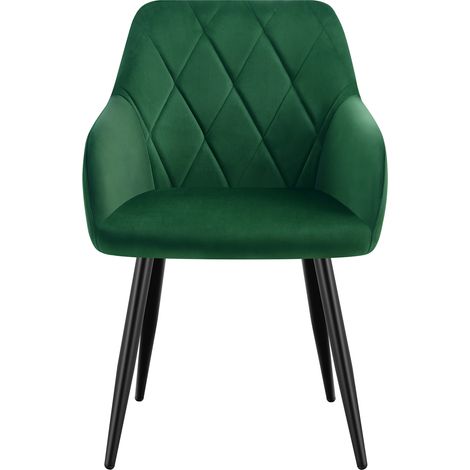 WOLTU Silla de Comedor Silla Reposabrazos Silla Tapizada con Respaldos Sillas Nordicas Silla para Comedor Salón Dormitorio Cocina Pasillo Verde Oscuro Terciopelo Patas de Metal