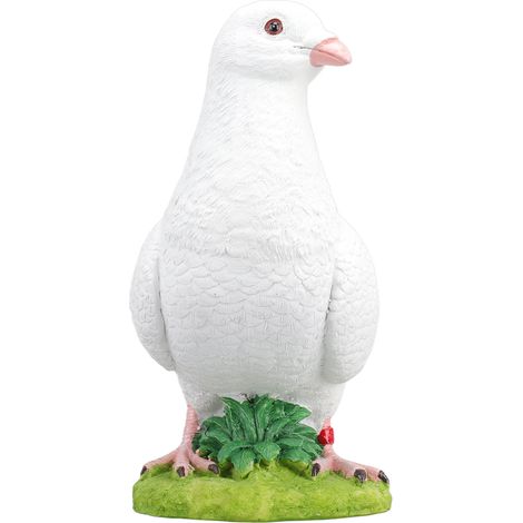 Colombes blanches artificielles décoratives en résine, très réalistes, avec plumes blanches, pour la décoration de jardin et d'intérieur. Tête tournée vers la gauche. (1/5)