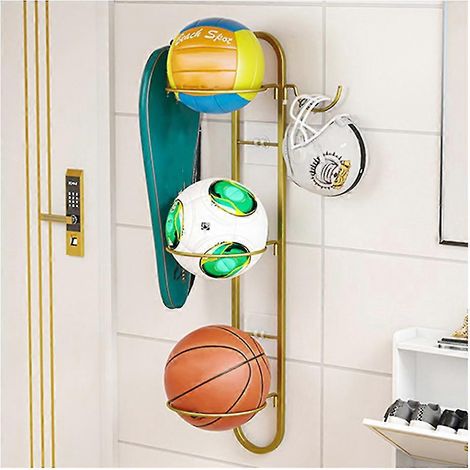 Support de rangement pour ballons de basket sans perçage, robuste et doté d'un crochet amovible, idéal pour la maison. (1/5)