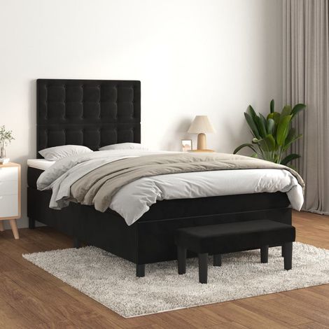 Lit double Lit à sommier tapissier avec matelas Lit Adulte Noir 120x200 cm Velours BVM33019 (1/5)