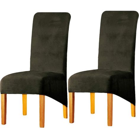 Housses de chaise en velours stretch lavables, lot de 2, gris vert (1/5)
