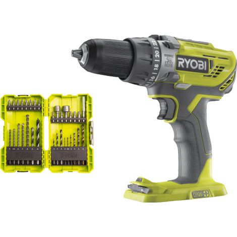 Pack RYOBI - Perceuse à percussion R18PD3-0 - 18V One+ sans batterie ni chargeur - Coffret 32 accessoires perçage - vissage - boulonnage RAK32DDMIX (1/5)