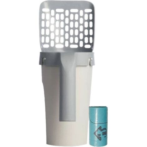 Cuchara Para Arenero - 2 En 1 Con Soporte Para Bolsas - Para Arenero Aglomerante Y No Aglomerante - 8 Rollos De Bolsas Incluidos (1/5)