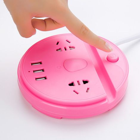 Barre d'alimentation avec USB – Prise plate de voyage rose, 2 prises et 3 ports USB station de charge de bureau avec rallonge de 1,8 m, support mural, compact pour bateau de croisière, maison et burea (1/4)