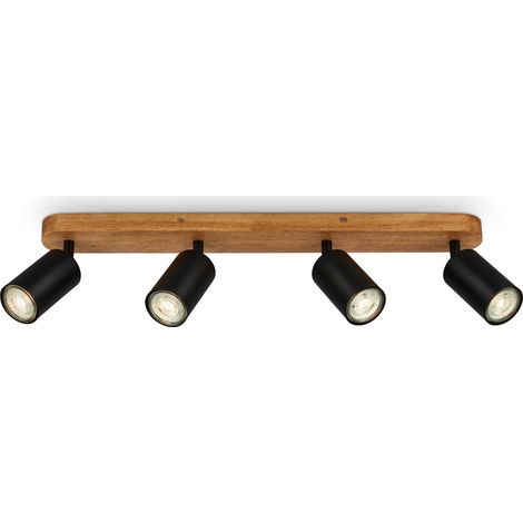 Plafonnier orientable, douille GU10, max. 9 W, plafonnier, lampe, lampe de salon, chambre, cuisine, spot plafond, éclairage 55 cm, noir-bois (1/5)