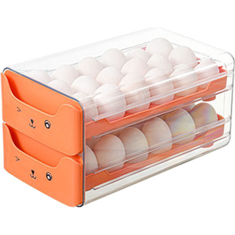 Tiroir à œufs double compartiment transparent allongé avec compartiments indépendants, boîte de rangement pour œufs pour réfrigérateur, orange (1/5)