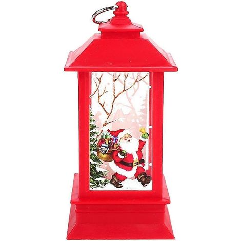 Lanterne de Noël à piles, lampe LED décorative de table (cadre rouge, Père Noël)-Red