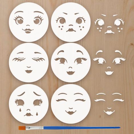 6Styles Pochoirs Expression Faciale Avec Un Pinceau 10x10cm Pochoirs Peinture Traits Du Visage Pochoir Motif Thème Dessin Animé Pet Gabarit Thèmes Personnage pour Bois Mur Sol Tissu (1/5)