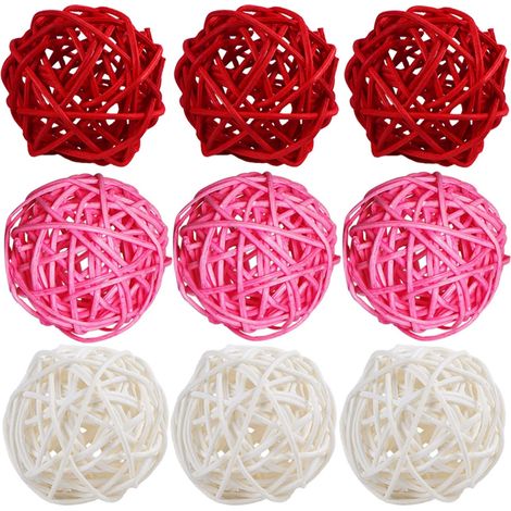 Boules décoratives rondes en rotin, lot de 9 boules de 5 cm (2 pouces) pour la Saint-Valentin, le remplissage de vases et de bols, ou encore pour une décoration de mariage. (1/5)