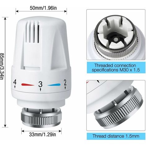 Tête Thermostatique de Radiateur - 4 pièces - Tête de Thermostat de Radiateur TRV M30 x 1,5 - Vannes de Radiateur pour Chauffage Domestique et Bureau (1/4)