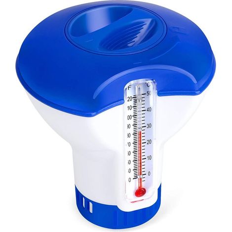 Diffuseur Chlore Piscine avec Thermomètre,Distributeur Flottant Automatique,Doseur de Chlore pour Piscine de 5 Pouces,Distributeur de Produits Chimiques pour Piscine,étang,Spa (1/5)