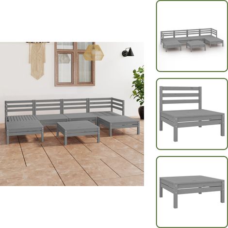 7-tlg. Garten-Lounge-Set Grau Massivholz Kiefer - Gartenmöbel - Loungesessel - Rattan Möbel - Gartenloungeset - Holz Gartenmöbel (1/5)