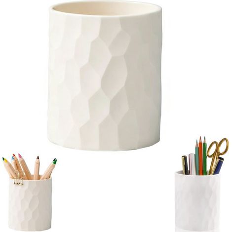 Range-pinceaux cylindrique en silicone - pot à stylos et lunettes étanche et antidérapant, blanc, 19 x 18 cm (1/5)