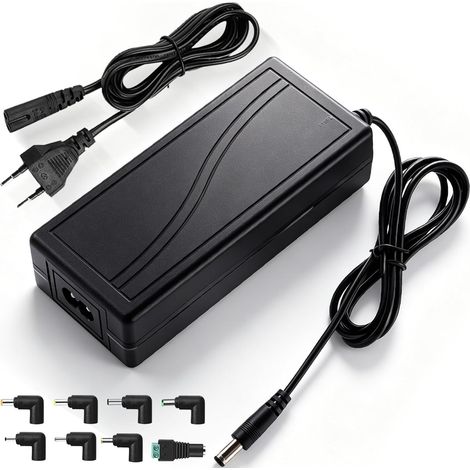 Alimentation 24 V, 2,5 A, 60 W, transformateur 100-240 V vers 24 V CC avec 8 adaptateurs Multiples, idéale pour Les Rubans LED, Les imprimantes et Les câbles d'alimentation (1/5)