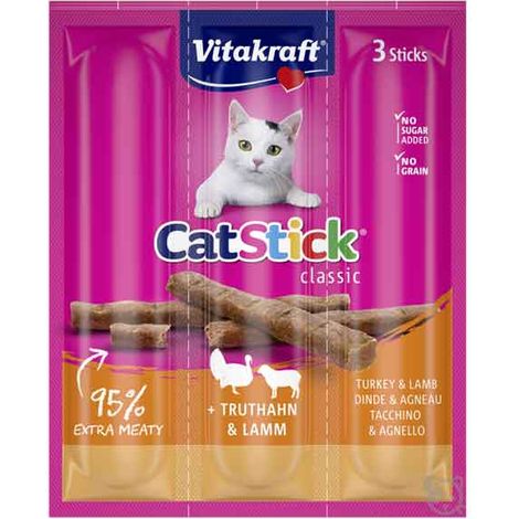 SNACK PER GATTI 'CAT-STICK' VITAKRAFT 18 gr, Gusto tacchino e agnello - Conf. 3 pezzi Q.TA 20