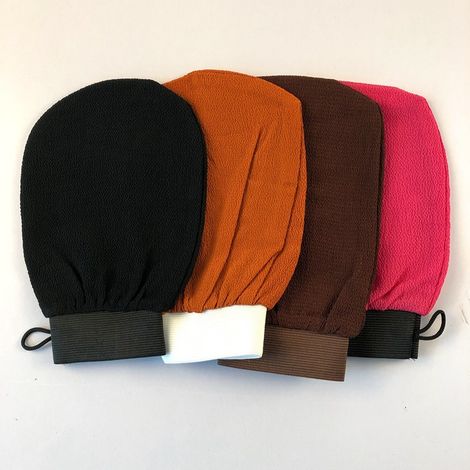 Ahlsen Guante exfoliante, guantes de lavanda, guante de rayón, sin irritación, mención aleatoria, negro/naranja/café/rojo rosa, 4 Uds. Del mismo color (1/5)