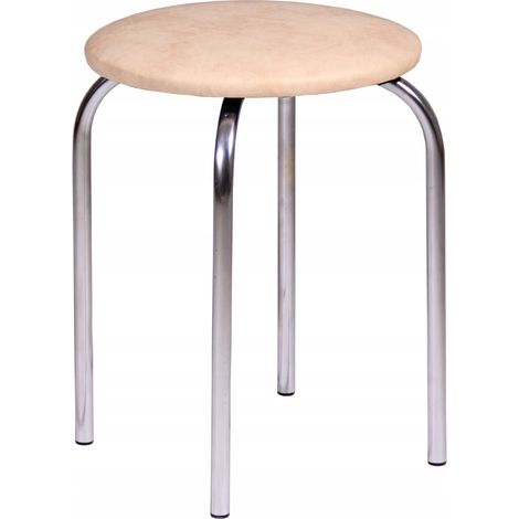 Tabouret de cuisine beige, pieds en métal chromé, hauteur 45 cm, Furnitex (1/3)