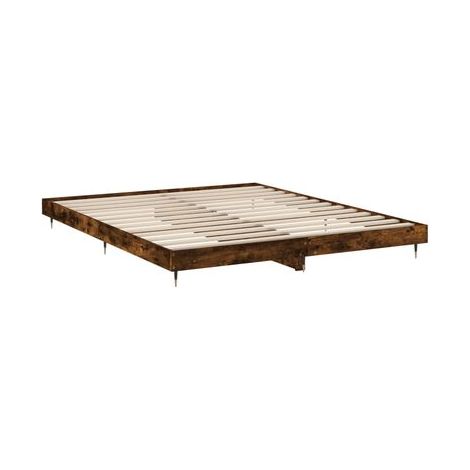 Cadre de lit sans matelas, chêne fumé, 200 × 200 cm, bois stratifié, chêne naturel élégant, meuble de chambre, design contemporain, montage facile (1/5)