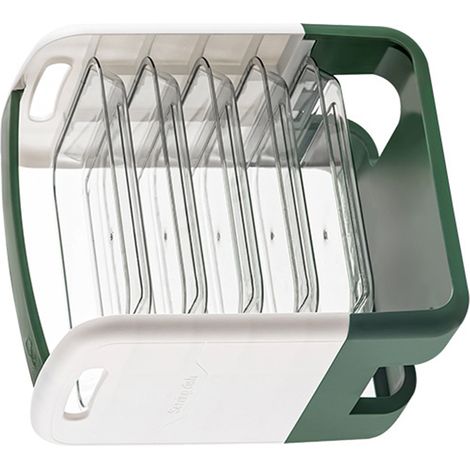 Assiette de préparation 4 étages tiroir plastique vert support légumes cuisine rangement (1/5)