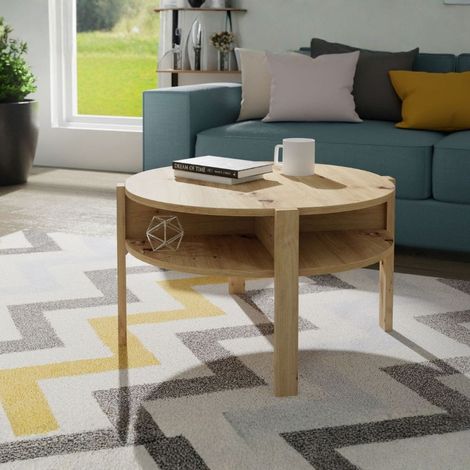Tavolino da salotto Aura rotondo 74 cm con ripiano inferiore colore rovere (1/5)