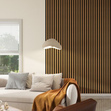 Pack 6 uds Panel revestimiento pared alistonado efecto madera poliestireno Calora Wide Line Toasted 270x12,2x2 cm (1,98 m²) + perfil derecho (1/3)