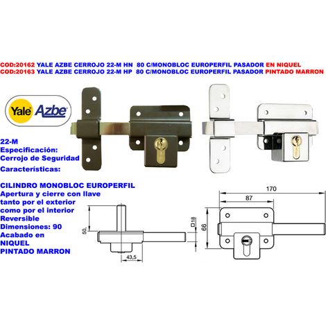 Yale Azbe 22-M HN 90 Pênes dormants avec monobloc et goupille européenne