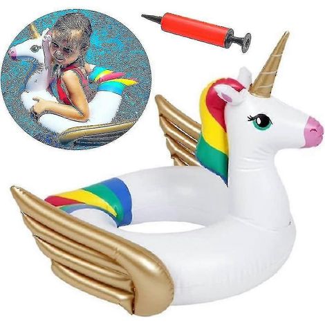 Bouée gonflable en forme de licorne, 60 cm, pour enfants, à utiliser dans les piscines pendant l'été un accessoire flottant conçu pour les jeux d'eau récréatifs.-AquaForge (1/2)