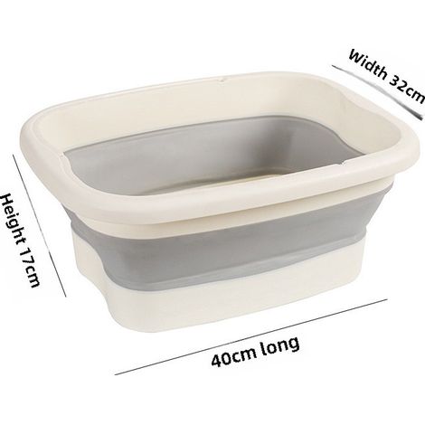 Cubo plegable para baño de pies para uso doméstico, palangana para lavar los pies con tapa, cubo portátil de silicona gruesa para masaje de pies ([Sin tapa] blanco ceniza) (1/5)