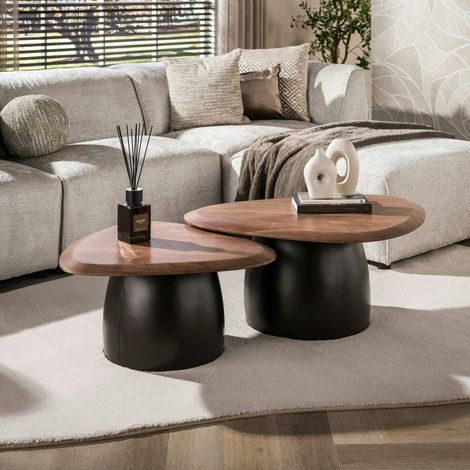 Table basse gigogne triangulaire bois foncé et métal (x2) NAKO (1/5)