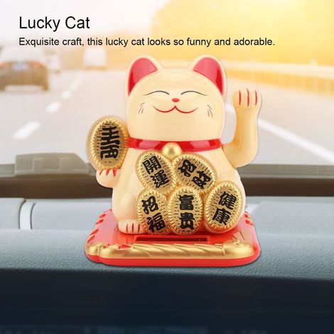 Niedliche Glücksschaukel mit Solarfunktion und einer freundlichen Katze, Dekoration für Zuhause oder Auto (Gold) (1/5)